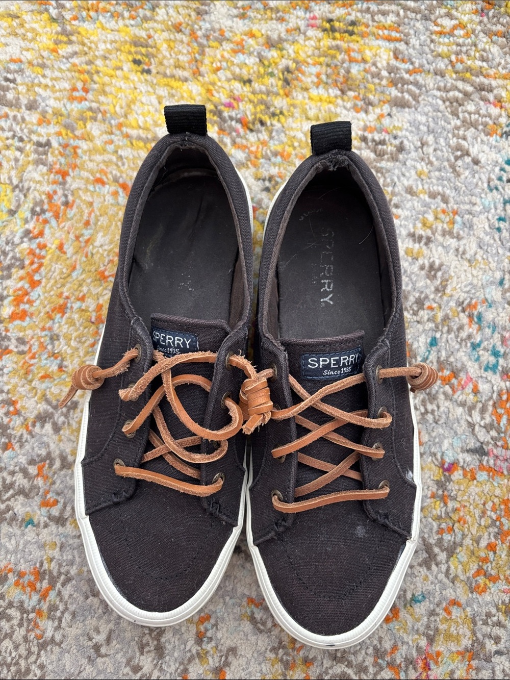 Women’s Sperry Black Canvas Casual Sneakers with Brown Laces